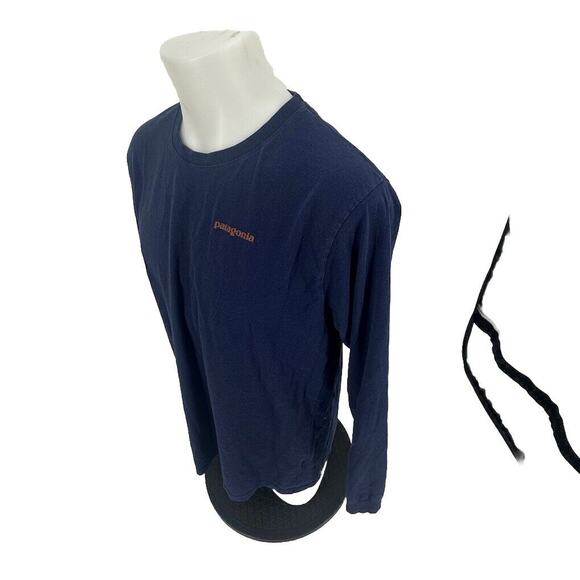 Patagonia L Men Regular Fit Responsible Tee T-shirt Long Sleeve Blue Logo P12 - Picture 2 of 7